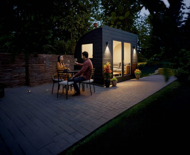 eSnug Plus garden studio featuring a custom built-in desk