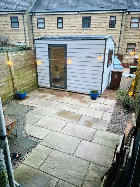 Custom-built eSnug garden studio, three by four metres, used as additional living space